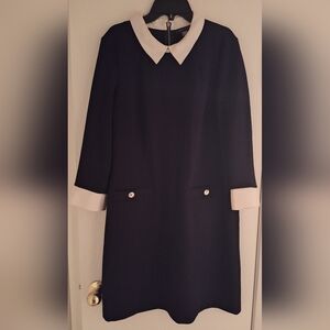 Tommy Hilfiger Black and WhiteWomen's Collar and Cuff Shift Dress Size 12